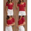imageZESICA Womens 2025 Short Sleeve Square Neck T Shirts Slim Fitted Summer Ribbed Knit Basic Casual Tee TopsRed