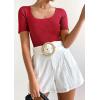 imageZESICA Womens 2025 Short Sleeve Square Neck T Shirts Slim Fitted Summer Ribbed Knit Basic Casual Tee TopsRed