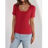 imageZESICA Womens 2025 Short Sleeve Square Neck T Shirts Slim Fitted Summer Ribbed Knit Basic Casual Tee TopsRed