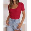 imageZESICA Womens 2025 Short Sleeve Square Neck T Shirts Slim Fitted Summer Ribbed Knit Basic Casual Tee TopsRed