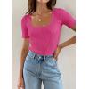 imageZESICA Womens 2025 Short Sleeve Square Neck T Shirts Slim Fitted Summer Ribbed Knit Basic Casual Tee TopsRose