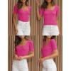 imageZESICA Womens 2025 Short Sleeve Square Neck T Shirts Slim Fitted Summer Ribbed Knit Basic Casual Tee TopsRose