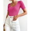 imageZESICA Womens 2025 Short Sleeve Square Neck T Shirts Slim Fitted Summer Ribbed Knit Basic Casual Tee TopsRose