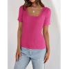 imageZESICA Womens 2025 Short Sleeve Square Neck T Shirts Slim Fitted Summer Ribbed Knit Basic Casual Tee TopsRose