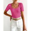 imageZESICA Womens 2025 Short Sleeve Square Neck T Shirts Slim Fitted Summer Ribbed Knit Basic Casual Tee TopsRose