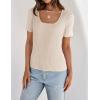imageZESICA Womens 2025 Short Sleeve Square Neck T Shirts Slim Fitted Summer Ribbed Knit Basic Casual Tee TopsSand