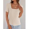 imageZESICA Womens 2025 Short Sleeve Square Neck T Shirts Slim Fitted Summer Ribbed Knit Basic Casual Tee TopsSand