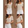 imageZESICA Womens 2025 Short Sleeve Square Neck T Shirts Slim Fitted Summer Ribbed Knit Basic Casual Tee TopsSand
