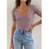 imageZESICA Womens 2025 Short Sleeve Square Neck T Shirts Slim Fitted Summer Ribbed Knit Basic Casual Tee TopsTaro