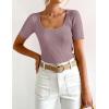 imageZESICA Womens 2025 Short Sleeve Square Neck T Shirts Slim Fitted Summer Ribbed Knit Basic Casual Tee TopsTaro