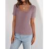 imageZESICA Womens 2025 Short Sleeve Square Neck T Shirts Slim Fitted Summer Ribbed Knit Basic Casual Tee TopsTaro