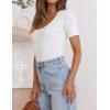 imageZESICA Womens 2025 Short Sleeve Square Neck T Shirts Slim Fitted Summer Ribbed Knit Basic Casual Tee TopsWhite