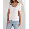 imageZESICA Womens 2025 Short Sleeve Square Neck T Shirts Slim Fitted Summer Ribbed Knit Basic Casual Tee TopsWhite