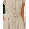 imageZESICA Womens 2025 Summer Boho Button Midi Dresses Casual V Neck Flutter Sleeve Belted Long Dresses with PocketsNatural
