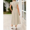 imageZESICA Womens 2025 Summer Boho Button Midi Dresses Casual V Neck Flutter Sleeve Belted Long Dresses with PocketsNatural
