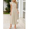 imageZESICA Womens 2025 Summer Boho Button Midi Dresses Casual V Neck Flutter Sleeve Belted Long Dresses with PocketsNatural