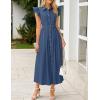 imageZESICA Womens 2025 Summer Boho Button Midi Dresses Casual V Neck Flutter Sleeve Belted Long Dresses with PocketsNavy