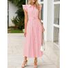 imageZESICA Womens 2025 Summer Boho Button Midi Dresses Casual V Neck Flutter Sleeve Belted Long Dresses with PocketsPink