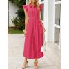 imageZESICA Womens 2025 Summer Boho Button Midi Dresses Casual V Neck Flutter Sleeve Belted Long Dresses with PocketsRose Pink