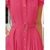 imageZESICA Womens 2025 Summer Boho Button Midi Dresses Casual V Neck Flutter Sleeve Belted Long Dresses with PocketsRose Pink