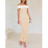imageZESICA Womens 2025 Summer Off The Shoulder Bodycon Dresses Sleeveless Color Block Knit Cocktail Party Midi DressApricot