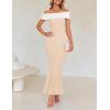 imageZESICA Womens 2025 Summer Off The Shoulder Bodycon Dresses Sleeveless Color Block Knit Cocktail Party Midi DressApricot
