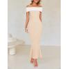 imageZESICA Womens 2025 Summer Off The Shoulder Bodycon Dresses Sleeveless Color Block Knit Cocktail Party Midi DressApricot