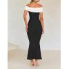 imageZESICA Womens 2025 Summer Off The Shoulder Bodycon Dresses Sleeveless Color Block Knit Cocktail Party Midi DressBlack