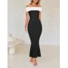 imageZESICA Womens 2025 Summer Off The Shoulder Bodycon Dresses Sleeveless Color Block Knit Cocktail Party Midi DressBlack