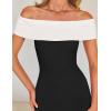 imageZESICA Womens 2025 Summer Off The Shoulder Bodycon Dresses Sleeveless Color Block Knit Cocktail Party Midi DressBlack