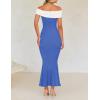 imageZESICA Womens 2025 Summer Off The Shoulder Bodycon Dresses Sleeveless Color Block Knit Cocktail Party Midi DressBlue