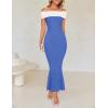 imageZESICA Womens 2025 Summer Off The Shoulder Bodycon Dresses Sleeveless Color Block Knit Cocktail Party Midi DressBlue