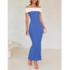 imageZESICA Womens 2025 Summer Off The Shoulder Bodycon Dresses Sleeveless Color Block Knit Cocktail Party Midi DressBlue