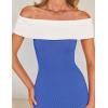 imageZESICA Womens 2025 Summer Off The Shoulder Bodycon Dresses Sleeveless Color Block Knit Cocktail Party Midi DressBlue