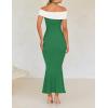 imageZESICA Womens 2025 Summer Off The Shoulder Bodycon Dresses Sleeveless Color Block Knit Cocktail Party Midi DressGreen