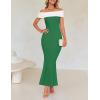 imageZESICA Womens 2025 Summer Off The Shoulder Bodycon Dresses Sleeveless Color Block Knit Cocktail Party Midi DressGreen