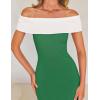 imageZESICA Womens 2025 Summer Off The Shoulder Bodycon Dresses Sleeveless Color Block Knit Cocktail Party Midi DressGreen