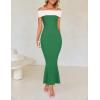 imageZESICA Womens 2025 Summer Off The Shoulder Bodycon Dresses Sleeveless Color Block Knit Cocktail Party Midi DressGreen