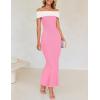 imageZESICA Womens 2025 Summer Off The Shoulder Bodycon Dresses Sleeveless Color Block Knit Cocktail Party Midi DressPink