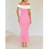 imageZESICA Womens 2025 Summer Off The Shoulder Bodycon Dresses Sleeveless Color Block Knit Cocktail Party Midi DressPink