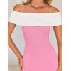 imageZESICA Womens 2025 Summer Off The Shoulder Bodycon Dresses Sleeveless Color Block Knit Cocktail Party Midi DressPink