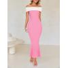 imageZESICA Womens 2025 Summer Off The Shoulder Bodycon Dresses Sleeveless Color Block Knit Cocktail Party Midi DressPink