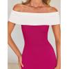 imageZESICA Womens 2025 Summer Off The Shoulder Bodycon Dresses Sleeveless Color Block Knit Cocktail Party Midi DressRose
