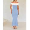 imageZESICA Womens 2025 Summer Off The Shoulder Bodycon Dresses Sleeveless Color Block Knit Cocktail Party Midi DressSky