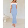imageZESICA Womens 2025 Summer Off The Shoulder Bodycon Dresses Sleeveless Color Block Knit Cocktail Party Midi DressSky