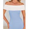 imageZESICA Womens 2025 Summer Off The Shoulder Bodycon Dresses Sleeveless Color Block Knit Cocktail Party Midi DressSky