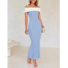 imageZESICA Womens 2025 Summer Off The Shoulder Bodycon Dresses Sleeveless Color Block Knit Cocktail Party Midi DressSky