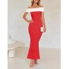 imageZESICA Womens 2025 Summer Off The Shoulder Bodycon Dresses Sleeveless Color Block Knit Cocktail Party Midi DressWatermelon