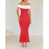 imageZESICA Womens 2025 Summer Off The Shoulder Bodycon Dresses Sleeveless Color Block Knit Cocktail Party Midi DressWatermelon