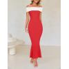 imageZESICA Womens 2025 Summer Off The Shoulder Bodycon Dresses Sleeveless Color Block Knit Cocktail Party Midi DressWatermelon